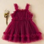 styleart Baby Girls Mini/Short Festive/Wedding Dress (Maroon, Sleeveless)